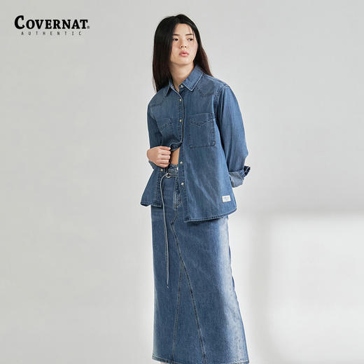 covernat2024春季新款女潮流街头西部风牛仔长袖衬衫CO2401SH71 商品图2