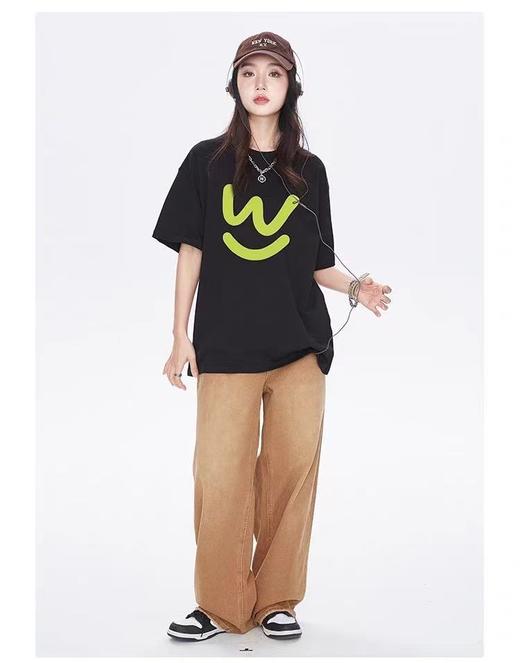 七夕福利-NO退~情侣潮牌100%棉荧光绿W字母短袖T恤-喜出 商品图2