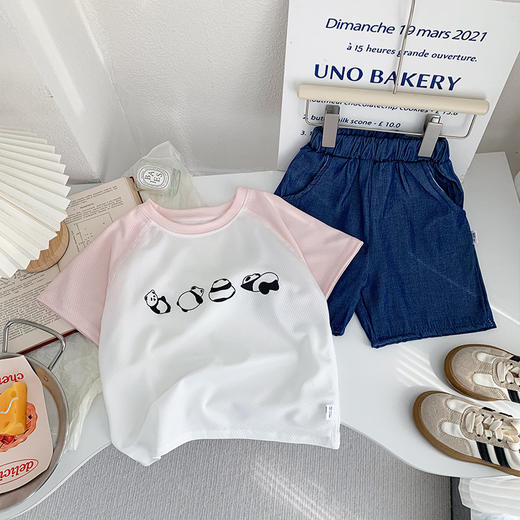 【夏日清爽，童趣系列套装~】儿童短袖T恤套装 牛仔短裤熊猫印花 无骨短袖 手感细腻 不易变形-QQ 商品图7