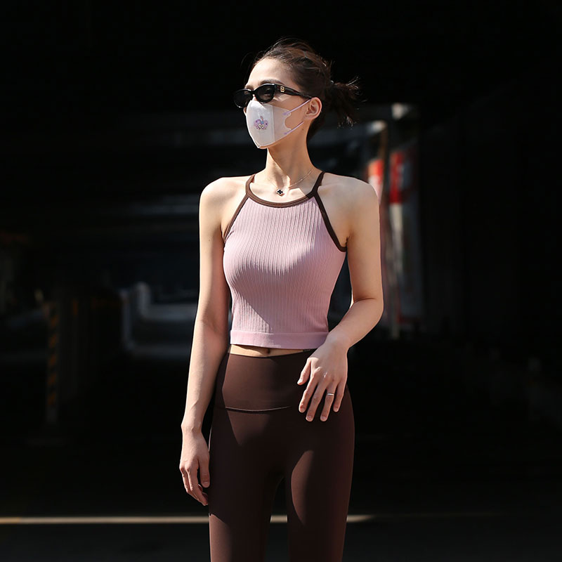 Beemen 撞色针织设计固定杯背心 轻薄透气 低强度运动背心