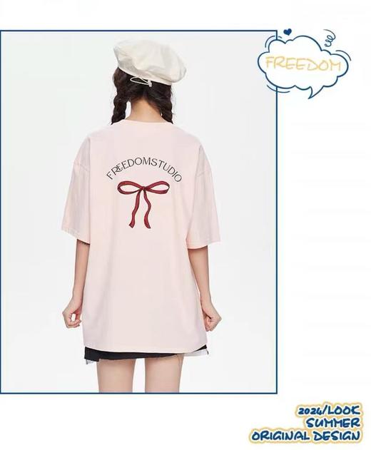 清仓价2025~情侣潮牌100%棉后背蝴蝶结印花短袖T恤-喜出 商品图2