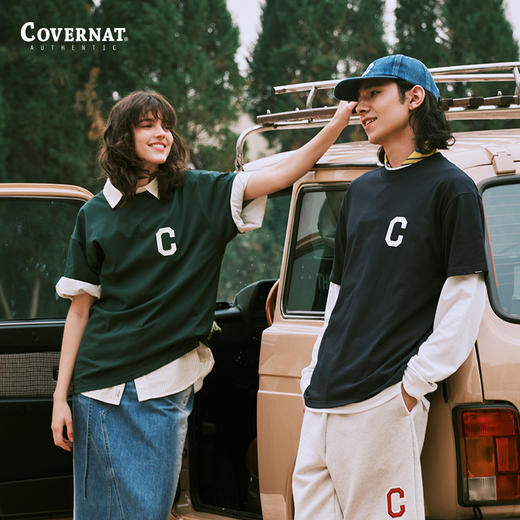 covernat韩国潮牌t恤男女情侣款经典C字母休闲圆领多巴胺短袖上衣CO2302ST12 商品图2