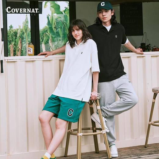 covernat韩国潮牌翻领短袖polo衫T恤简约男女情侣装休闲宽松上衣CO2302ST17 商品图0