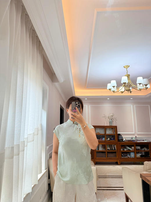 624-7 新中式 雨后新绿 提花面料 斜襟小衫 H4462 我穿L合身不宽裕 商品图7