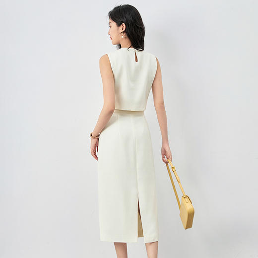 时髦珍珠领无袖背心短上衣+包臀半裙两件套装WLZD2419210 商品图1