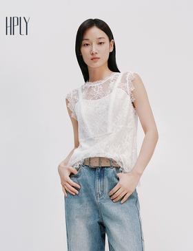 【大都会】多元蕾丝HPLY荷比俪2025夏新款女蕾丝通勤度假修身无袖上衣