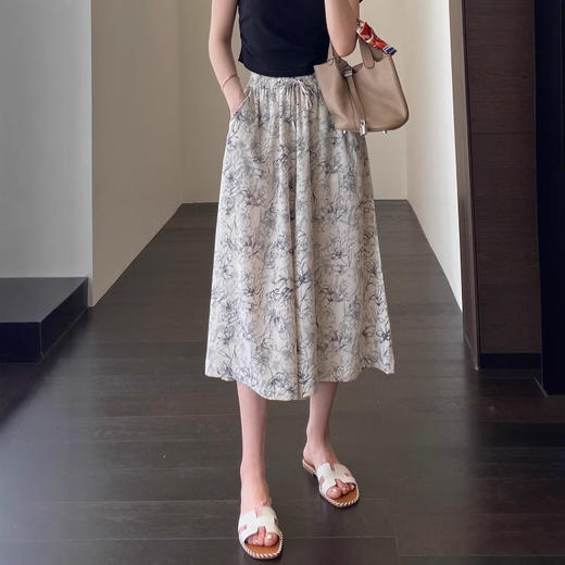 修饰腿型 复古质感印花裤裙高腰宽松八分阔腿裤女25夏新款！ 商品图1