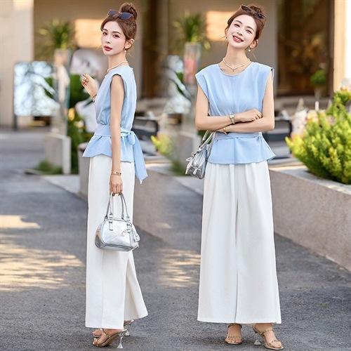 小香风套装女2025夏新款高端气质女神范韩系减龄显瘦阔腿裤两件套 商品图2