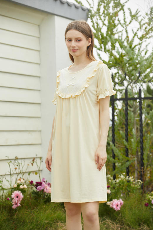 【39元限时秒杀】【秀黛】女圆领花边针织短袖裙女士夏季睡裙L2551080T 【门店同款】【如遇缺货自动退款，介意勿拍】 商品图5