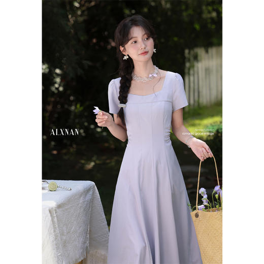 鹿向南「芋泥奶冻」法式浅紫色短袖连衣裙夏季新款时尚气质长裙女 商品图1