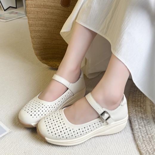 泉州女鞋 夏季真皮厚底镂空坡跟单鞋2518 商品图2