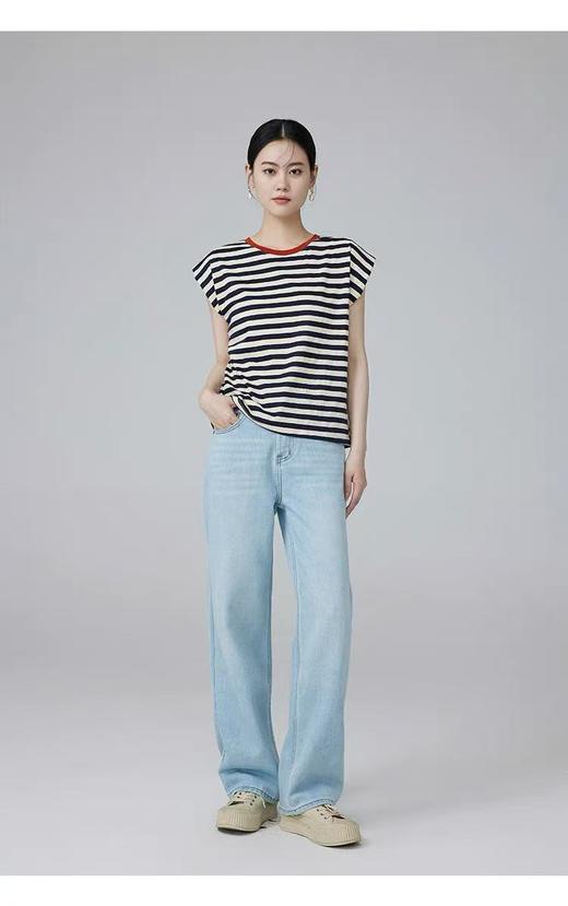 清仓价2025~55332条纹撞色领无袖薄款短袖T恤-喜出 商品图5