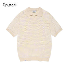 Covernat韩国潮牌时尚中款针织衫舒适透气翻领短袖2024年春夏CO2402KT03