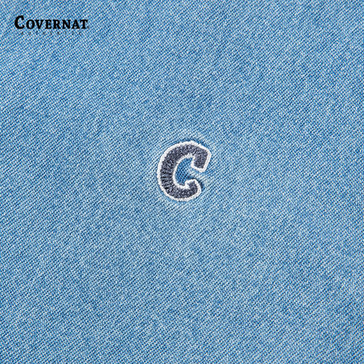 covernat韩国潮流宽松休闲男女同款纯棉半开襟牛仔衬衫24秋冬CO2403SH03 商品图3