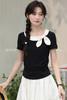 鹿向南「月光情诗」撞色蝴蝶结拼接黑色正肩短袖女夏T恤漂亮上衣 商品缩略图5
