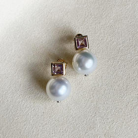 CHIC系列 14K/18K镶南洋珍珠和紫晶 耳钉