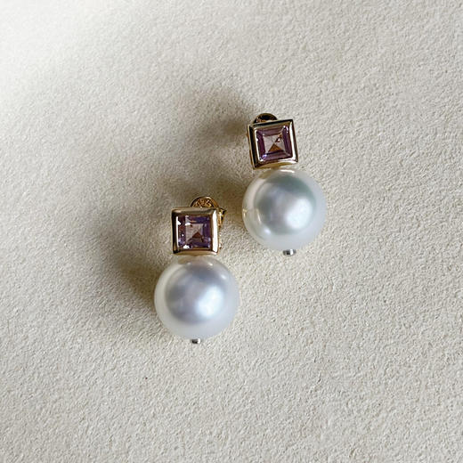 CHIC系列 14K/18K镶南洋珍珠和紫晶 耳钉 商品图0