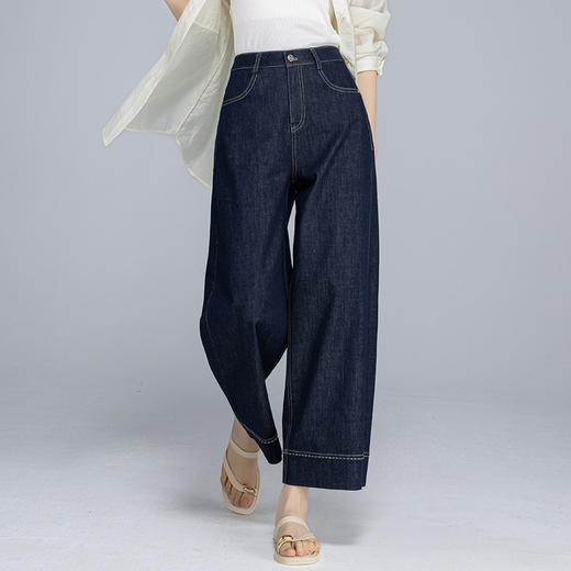 百媚生 天丝麻阔腿牛仔裤夏季薄款九分直筒裤85098 商品图3