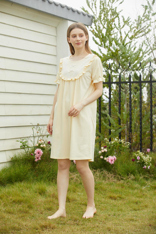 【39元限时秒杀】【秀黛】女圆领花边针织短袖裙女士夏季睡裙L2551080T 【门店同款】【如遇缺货自动退款，介意勿拍】 商品图6