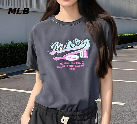 MLB女款时尚复古水洗印花运动休闲T恤短袖25春夏新款T 3FTSV1053 商品图1