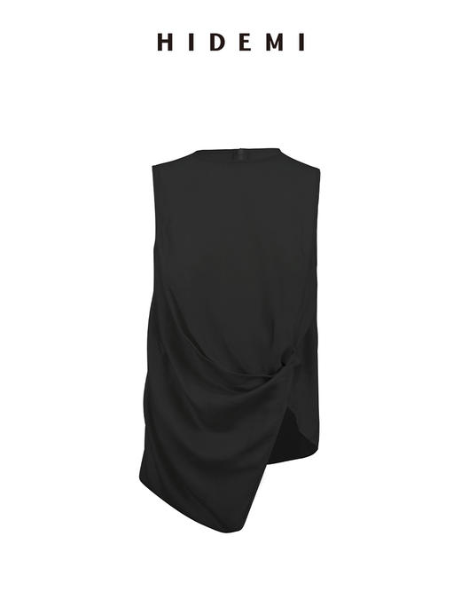 HIDEMI度假系列褶皱花苞堆叠感圆领前后两穿式背心上衣 黑色/白色 商品图10