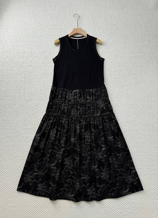 UMA WAN*纯圆无袖拼接复古印花连衣裙。 自己备注号码 商品图0