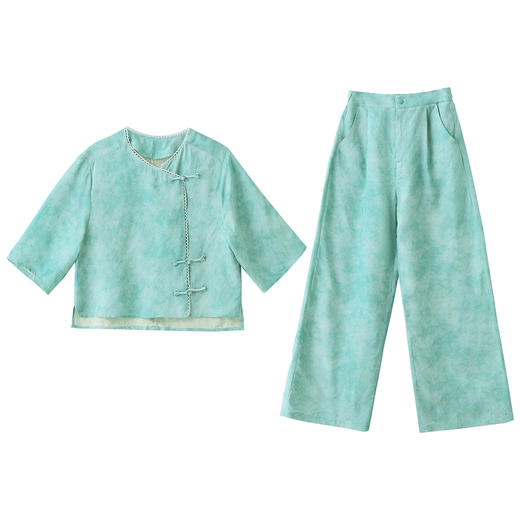 新中式国风套装，轻奢气质复古盘扣时尚洋气阔腿裤两件套HR-YQH9235-1 商品图4