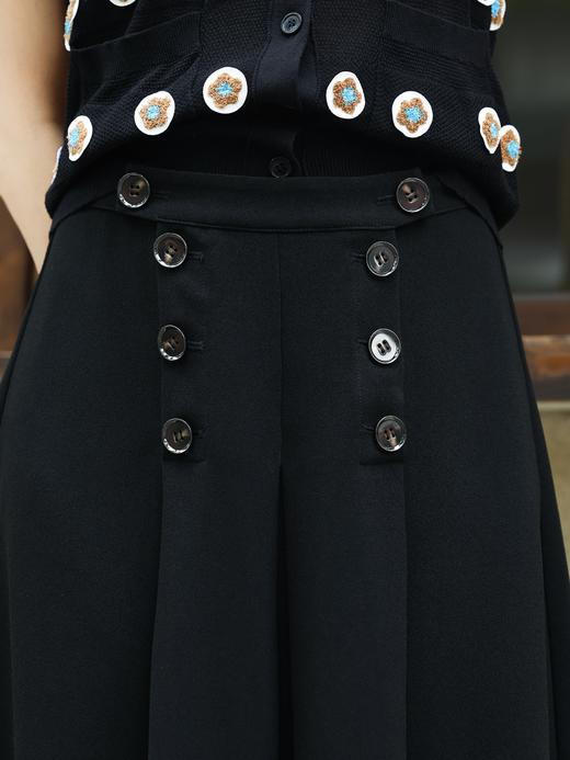 TYNVIE 黑色双排扣褶裥及膝半身裙 商品图3