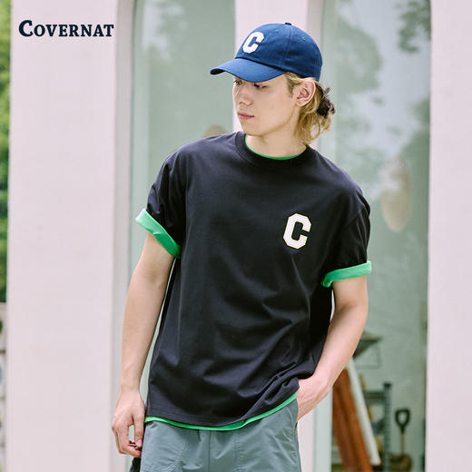 【周末秒杀】COVERNAT韩国潮流T恤刺绣C标简约时尚男女情侣同款短袖2025夏季新CO2502ST33 商品图1