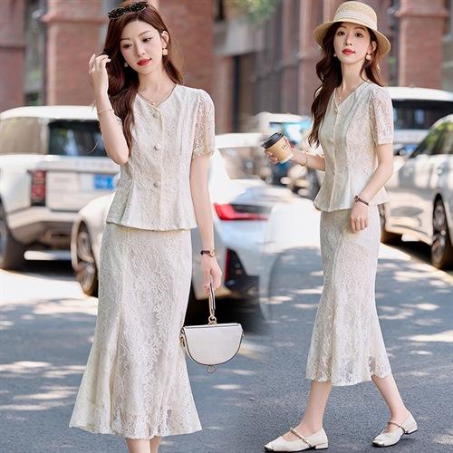 夏季新款2025套装女气质优雅时尚显廋舒适蕾丝两件套裤HR-MY2628 商品图0