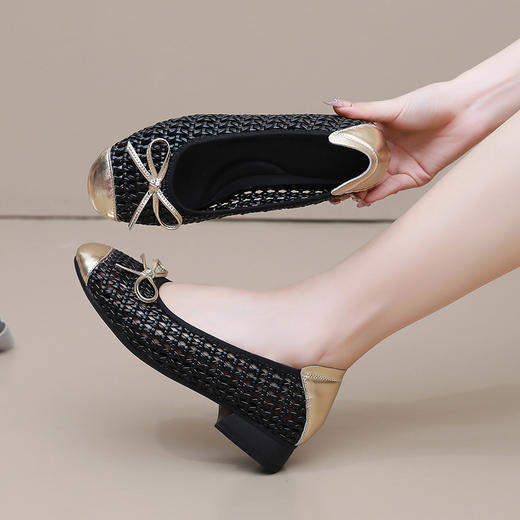 丁摩 夏韩版蝴蝶结镂空洞洞编织低跟女单鞋休闲软底复古透气凉鞋5ZF-5899 商品图2