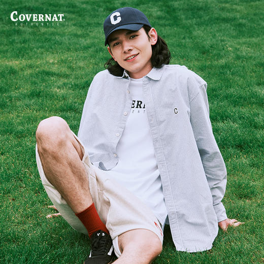 Covernat阔版衬衫春季新品小C标志牛津条纹衬衫潮牌内搭男上衣CO2301SH01 商品图3