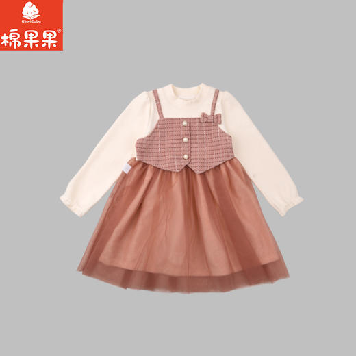 棉果果秋季新品女童珊瑚粉薄空气层网纱连衣裙M322700625433 商品图1