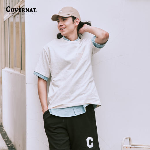 covernat韩国潮牌情侣款中性款竹节棉标志口袋T恤短袖男女CO2302ST27 商品图1