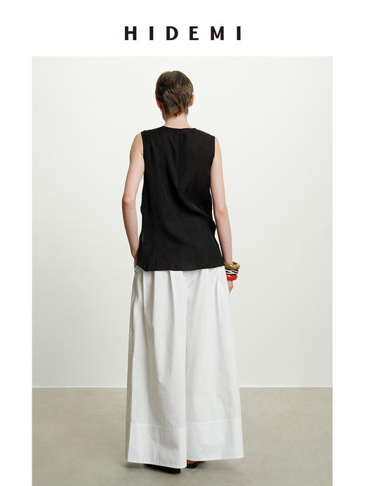 HIDEMI度假系列褶皱花苞堆叠感圆领前后两穿式背心上衣 黑色/白色 商品图7