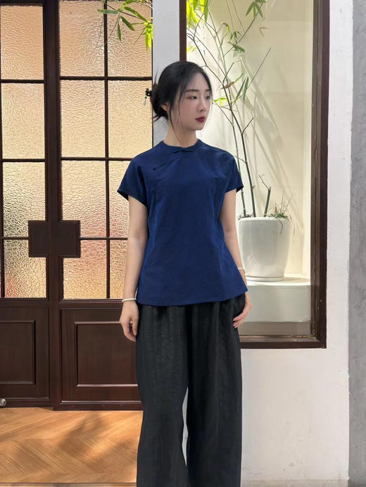 624-5 新中式 赛里木湖 龟裂香云纱 盘扣短袖小衫 H5287 我穿L宽松舒适 商品图1