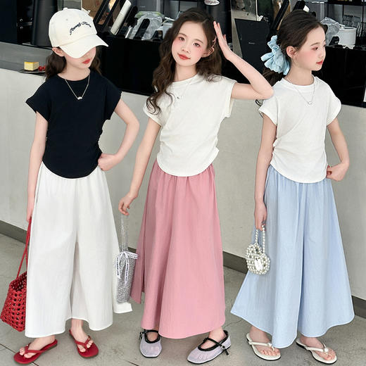 【夏日新品上新！女童韩版时髦套装！】女童韩版时髦 夏季套装 儿童新款短袖上衣+裤裙两件套 夏装显瘦-QQ 商品图2