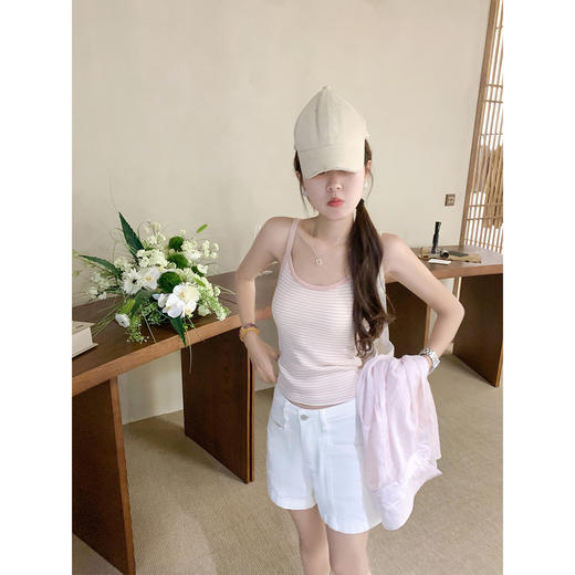 <曾小咸推荐>韩版粉色长袖衬衫条纹背心套装 商品图2