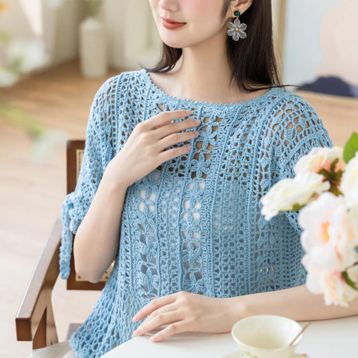 苏苏姐家蓝韵织梦上衣手工diy钩针编织棉麻毛线团材料包 商品图4