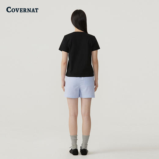 COVERNAT韩国潮牌女士条纹泡泡纱绑带短裤舒适版型2025夏季新 商品图3