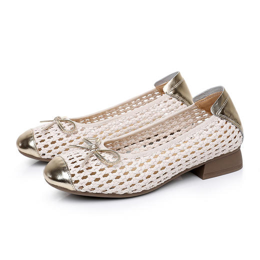 丁摩 夏韩版蝴蝶结镂空洞洞编织低跟女单鞋休闲软底复古透气凉鞋5ZF-5899 商品图4