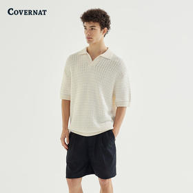 Covernat韩国潮牌时尚中款针织衫舒适透气翻领短袖2025夏季新品CO2402KT03