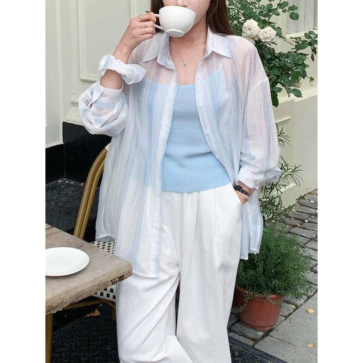 「高货sh」全新升级【铂金会员146/天猫199/差价53】(13436)洛诗琳天丝防晒条纹衬衫2025夏季宽松外搭薄款空调衫女 商品图3