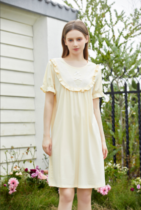 【39元限时秒杀】【秀黛】女圆领花边针织短袖裙女士夏季睡裙L2551080T 【门店同款】【如遇缺货自动退款，介意勿拍】