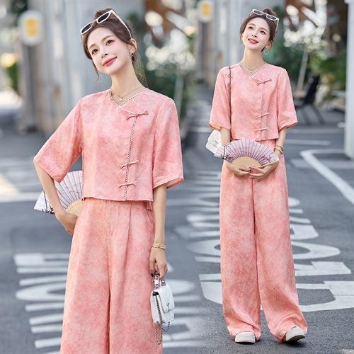 巨好看的年轻洋气套装女2025夏季新款民国风中式盘扣超火两件套裤HR-YQH9235 商品图4