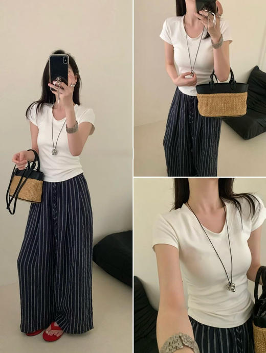 ♥️改版几十次❗又显身材又显瘦的U领T❗𝟏𝟑色任选❗【𝐞𝐠𝐠.𝐮𝐧𝐢𝐪𝐮𝐞 U领瘦瘦T恤】📷:260g高克重棉，🦊简单基础的正肩版型 , ✨好穿 好搭 不束缚❗ 商品图5