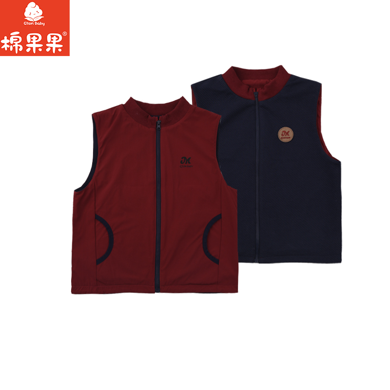 棉果果秋季新品男童安哥拉红色两面穿马甲M312171425450