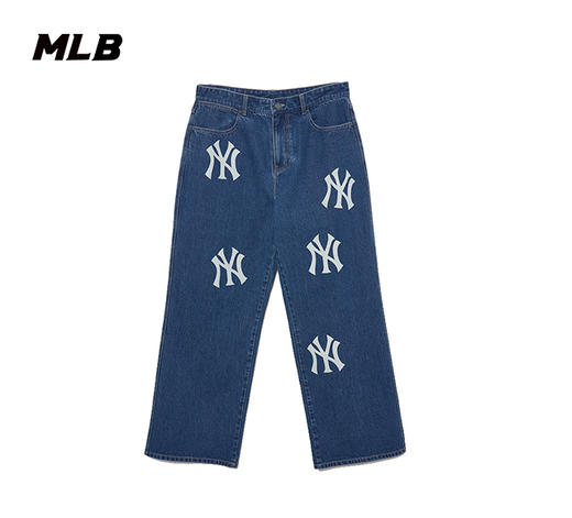 【一口价】MLB男女同款灵落老花宽松时尚牛仔裤3LDPB0334【无货退款介意勿拍】 商品图0