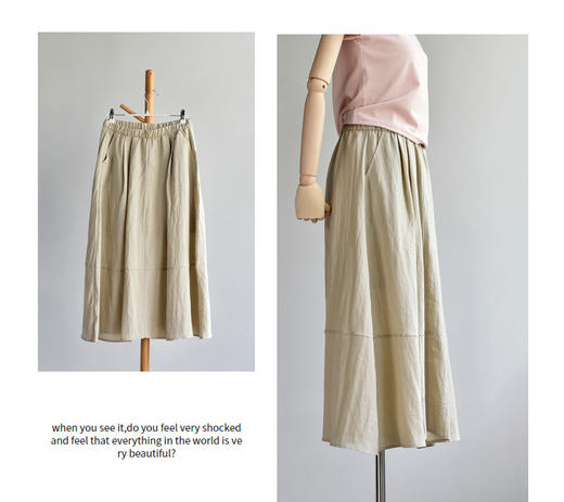 丁摩 【天丝亚麻裙】白色花苞裙女夏新天丝亚麻宽松中长蓬蓬半身裙子5ZF-C389 商品图7