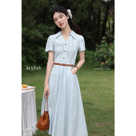 鹿向南「森野听风」法式甜美收腰显瘦短袖连衣裙女夏气质长裙子QYM002538